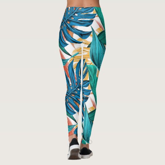 Tropisch patroon, oerwouden palmflakken, bloemthem leggings (Achterkant)