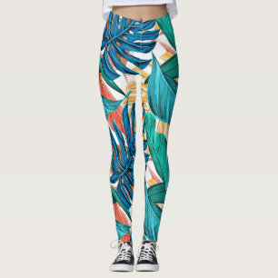 Tropisch patroon, oerwouden palmflakken, bloemthem leggings