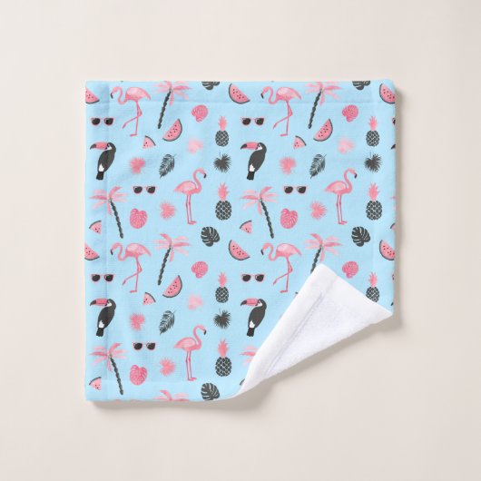 Tropisch patroon roze en blauwe zomer bad handdoek (Wasdoekje)