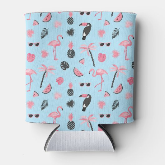 Tropisch patroon roze en blauwe zomer blikjeskoeler (Voorkant)