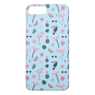Tropisch patroon roze en blauwe zomer 	iPhone 8 plus / 7 plus hoesje