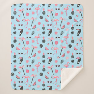 Tropisch patroon roze en blauwe zomer sherpa deken