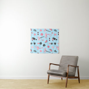 Tropisch patroon roze en blauwe zomer wandkleed