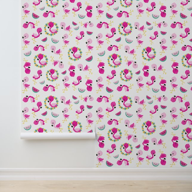 Tropisch patroon, vlamingos, watermeloenen, bloeme behang (Applicatie)