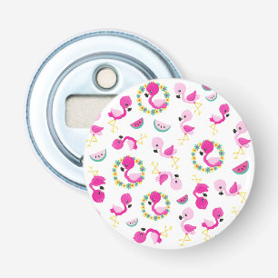 Tropisch patroon, vlamingos, watermeloenen, bloeme button flesopener