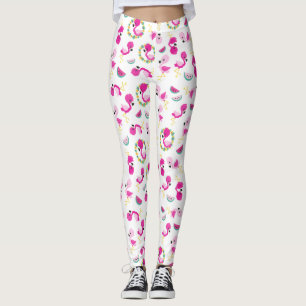 Tropisch patroon, vlamingos, watermeloenen, bloeme leggings
