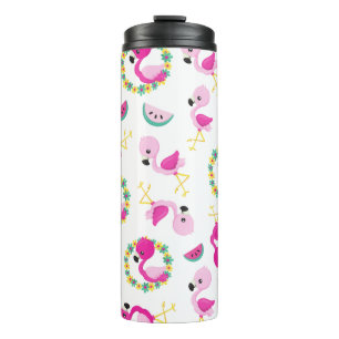 Tropisch patroon, vlamingos, watermeloenen, bloeme thermosbeker