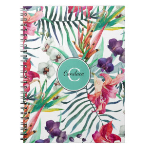 Tropisch patroon voor eilandstijl met monogram notitieboek