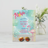 Tropisch POOL FEEST Flamingo  Ananas Aloha Luau Kaart (Staand voorkant)