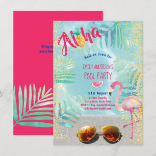 Tropisch POOL FEEST Flamingo Ananas Aloha Luau Kaart