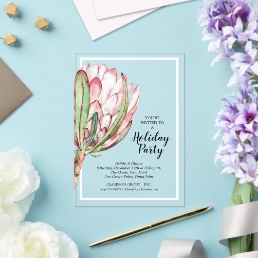 Tropisch Protea Kerstfeest Acryl Uitnodigingen (Insitu (Huwelijk))