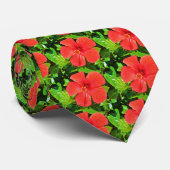 Tropisch Red Hibiscus Flowers Patroon Stropdas (Opgerold)