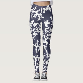 Tropisch Reef Blauw Wit Koraal Print Leggings