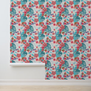 Tropisch regenwoud Bloemen en Monstera bladeren Behang