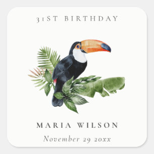 Tropisch Regenwoud Toekan Fauna Verjaardag Elke Le Vierkante Sticker
