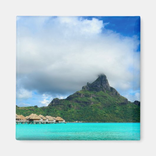 Tropisch resort op Bora Bora vierkante magneet (Voorkant)