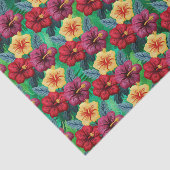 Tropisch rood en goud op groene bladeren Hibiscus Tissuepapier (Detail)