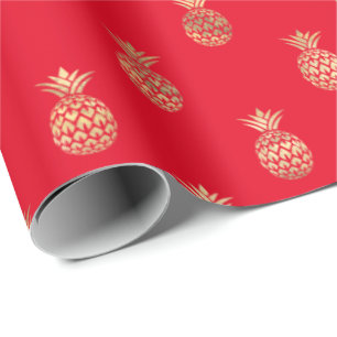 Tropisch rood-gouden anananaseptielpapier cadeaupapier