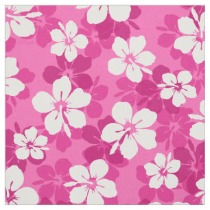 Tropisch rood Violet White Hibiscus Flower Pattern Stof