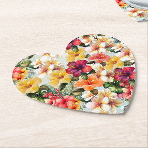 Tropisch Rood Wit Geel Hibiscus Bloemen Kartonnen Onderzetters
