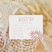 Tropisch Roos Gold Leaf Modern White Wedding RSVP Kaartje
