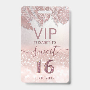 Tropisch Rose gouden glinsterend schrift Sweet 16 Badge