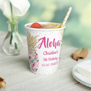 Tropisch roze anananasappel Floral Luau Birthday Papieren Bekers