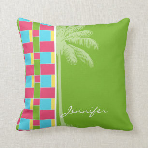 Tropisch roze, blauw, groen en geel kussen