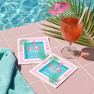 Tropisch Roze & Blauw Tropische Verjaardag Pool Pa Servet