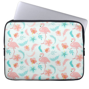 Tropisch Roze Blauwgroen Flamingo patroon Laptop Sleeve