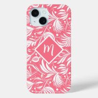 Tropisch Roze Bloemen Patroon Diamant Monogram