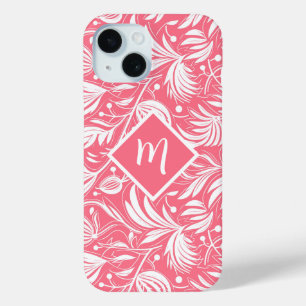 Tropisch Roze Bloemen Patroon Diamant Monogram