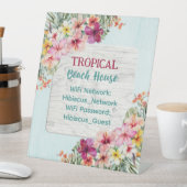 Tropisch Roze Bloemen Strandhuis WiFi-netwerk Reclamebord Met Voetstuk (Insitu)
