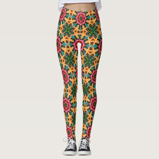 Tropisch roze bloemmotief geometrisch patroon leggings