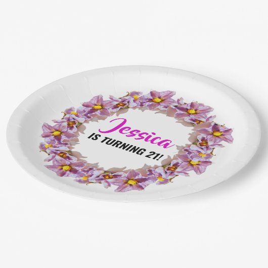 Tropisch Roze en Blauw 21ste Verjaardagsfeest Papieren Bordje (Gekanteld)