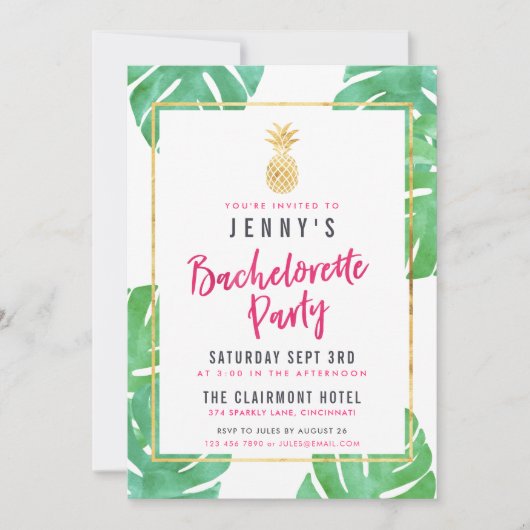 Tropisch roze en gouden anananas Bachelorette Kaart (Voorkant)
