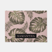 Tropisch roze en goudpalm lederen patroon en naam deurmat (Voorkant)