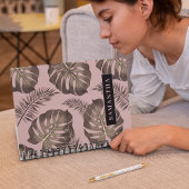 Tropisch roze en goudpalm lederen patroon en naam notitieboek