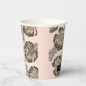 Tropisch roze en goudpalm lederen patroon en naam papieren bekers (Rechts)