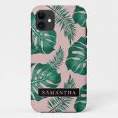 Tropisch roze en groen lederen patroon en naam Case-Mate iPhone case (Achterkant)