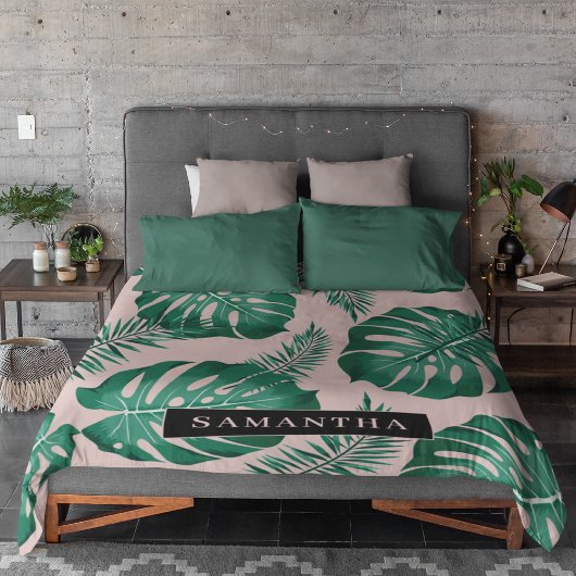 Tropisch roze en groen lederen patroon en naam fleece deken