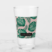 Tropisch roze en groen lederen patroon en naam glas (Voorkant)