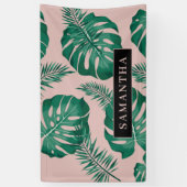 Tropisch roze en groen lederen patroon en naam spandoek (Verticaal)