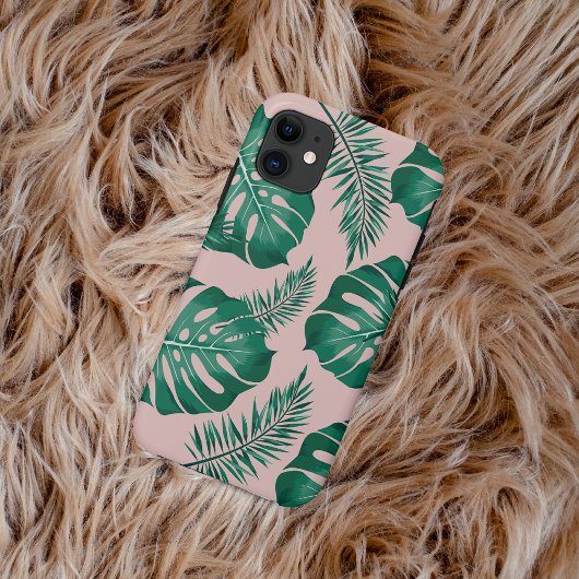 Tropisch roze en groene handpalmen zonder naadloos Case-Mate iPhone case