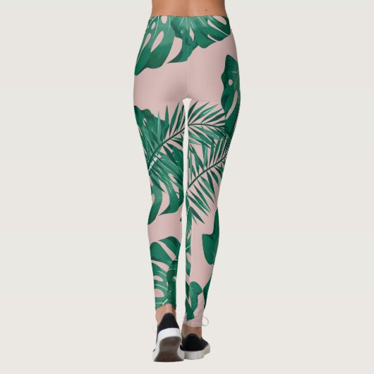 Tropisch roze en groene handpalmen zonder naadloos leggings (Achterkant)