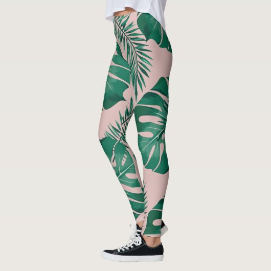 Tropisch roze en groene handpalmen zonder naadloos leggings (Links)