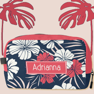 Tropisch Roze en Marineblauw Bloemmotief Toilettasje