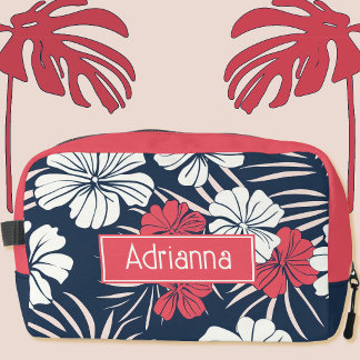 Tropisch Roze en Marineblauw Bloemmotief Toilettasje