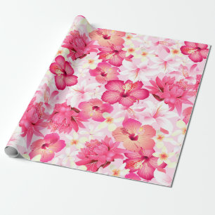Tropisch roze en witte bloemen cadeaupapier