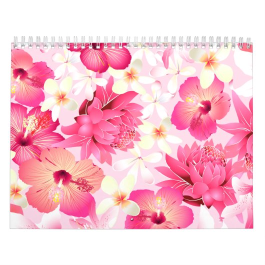 Tropisch roze en witte bloemen kalender (Hoes)